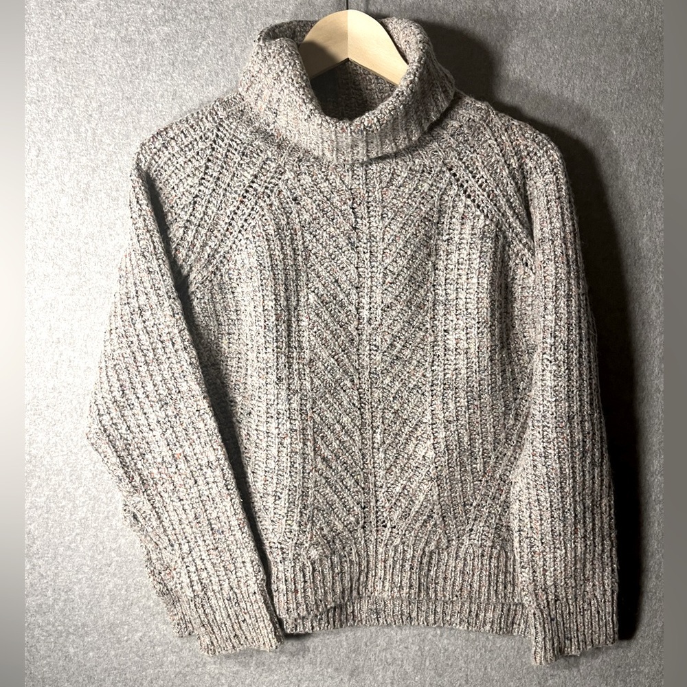 Madewell Wool Silk Sweater‎ Turtleneck Ribbed Pullover Gray Fleck Chunky